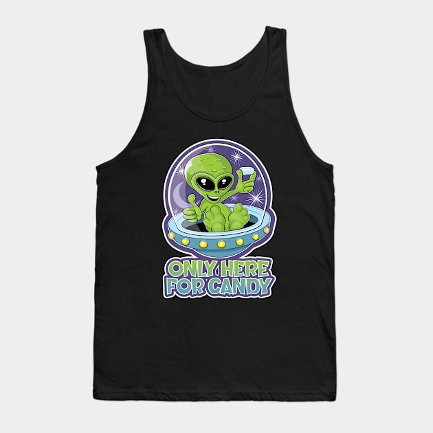 Cute alien holding candy in a flying saucer Tank Top by RobiMerch